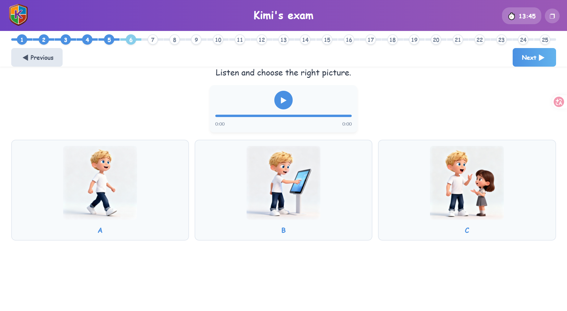 Step 6: Exam interface with timer